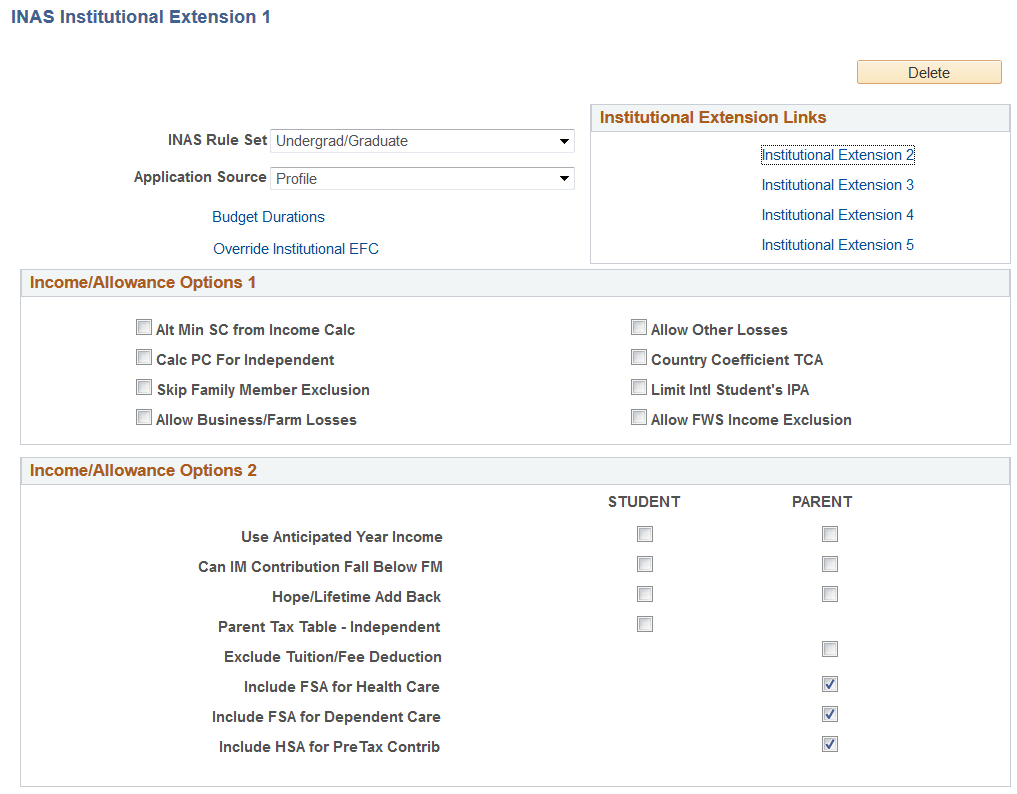 INAS (Institutional Need Analysis System) Institutional Extension 1 page