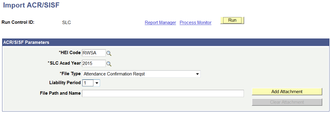 Import ACR (Attendance Confirmation Report)/SISF (Student Information Service File) page