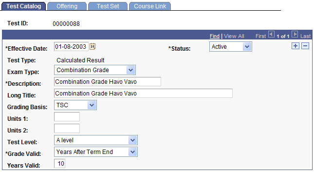Test Catalog page