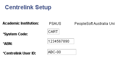 Centrelink Setup page