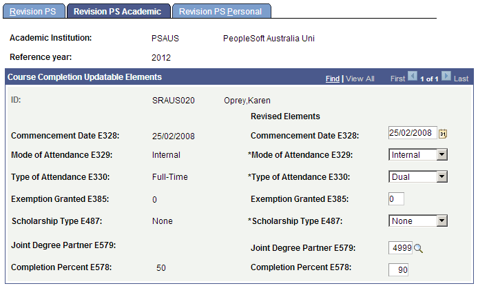 Revision PS (Past Course Completions) Academic page