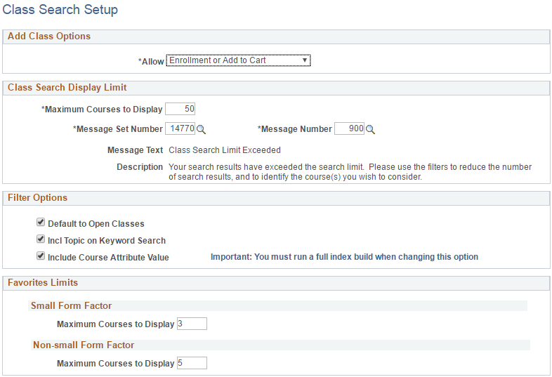 Class Search Setup page 1 of 2