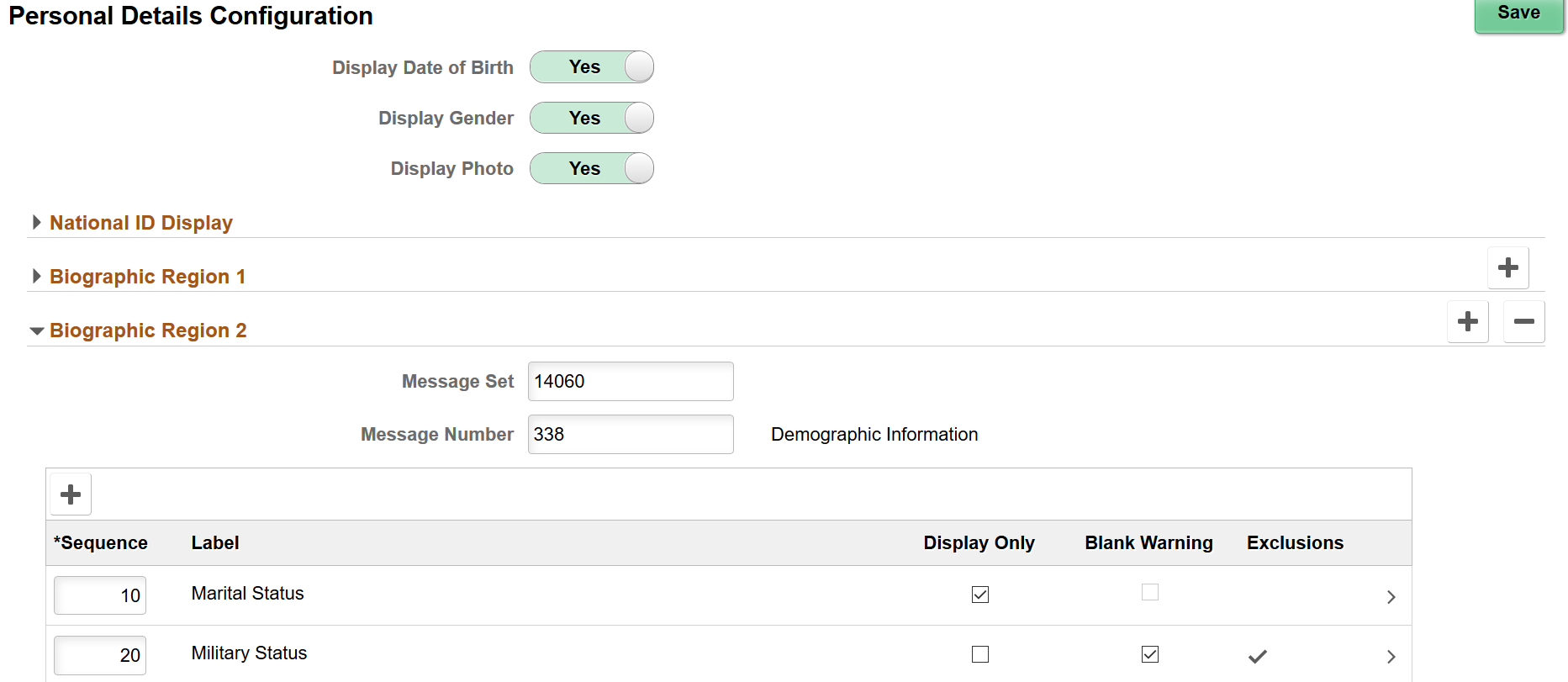 Personal Details Configuration page