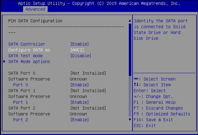 image:Figure showing the PCH SATA Configuration BIOS Utility                                 screen.