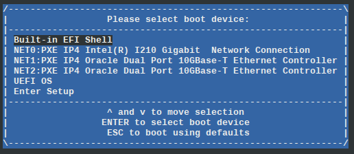 image:Graphic showing the Please Select Boot Device menu in UEFI Boot                                 Mode.