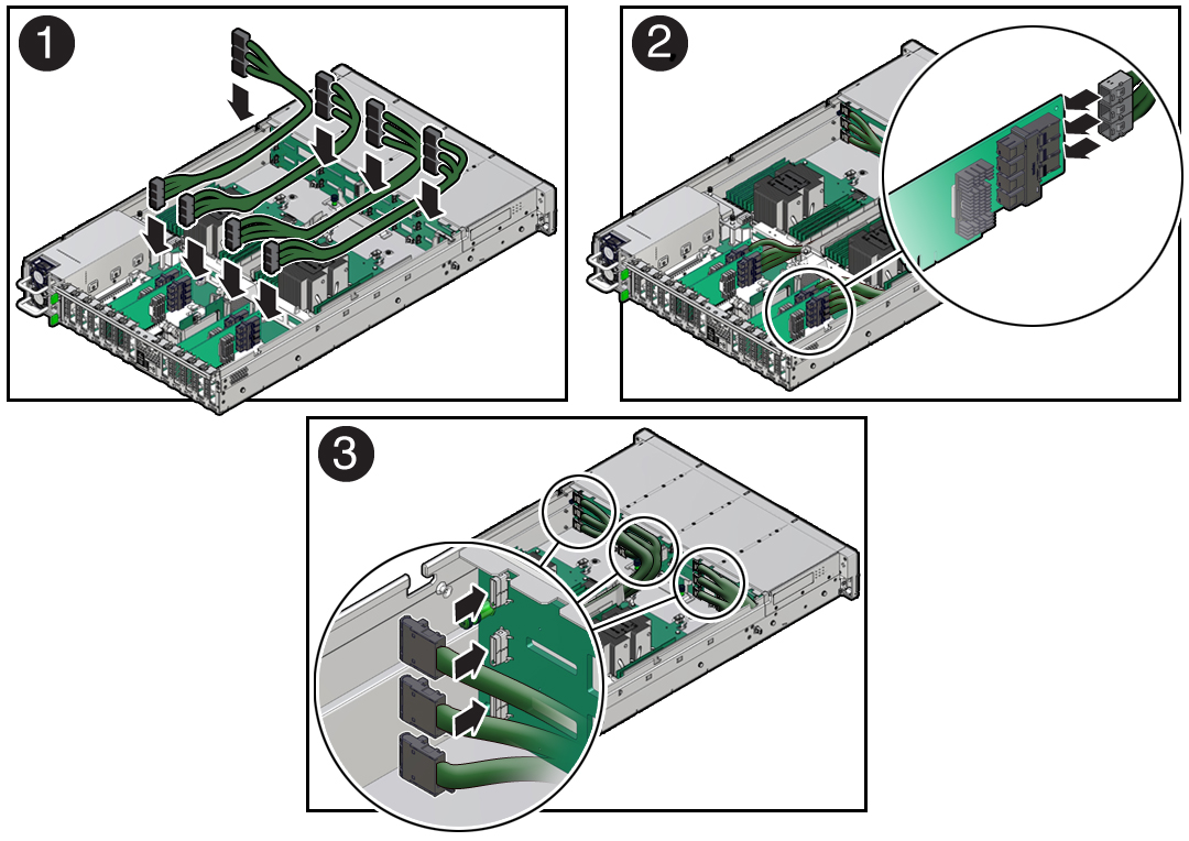 image:Figure showing NVMe cables being installed in the server.