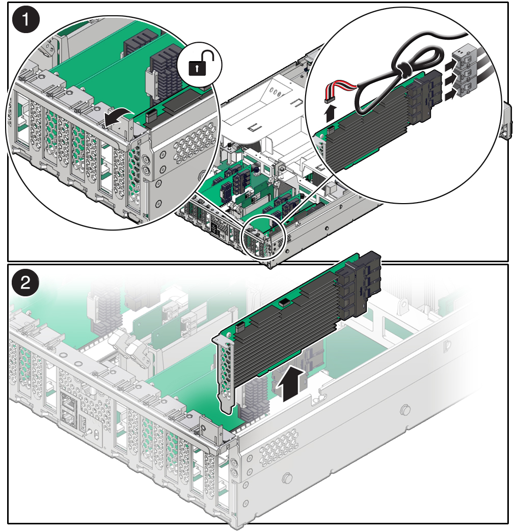 image:Figure showing the internal HBA card being removed from the                             server.