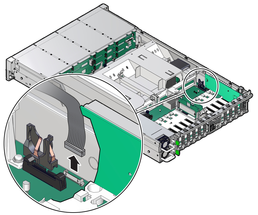 image:Figure showing the LED indicator module cable being disconnected                             from the motherboard.