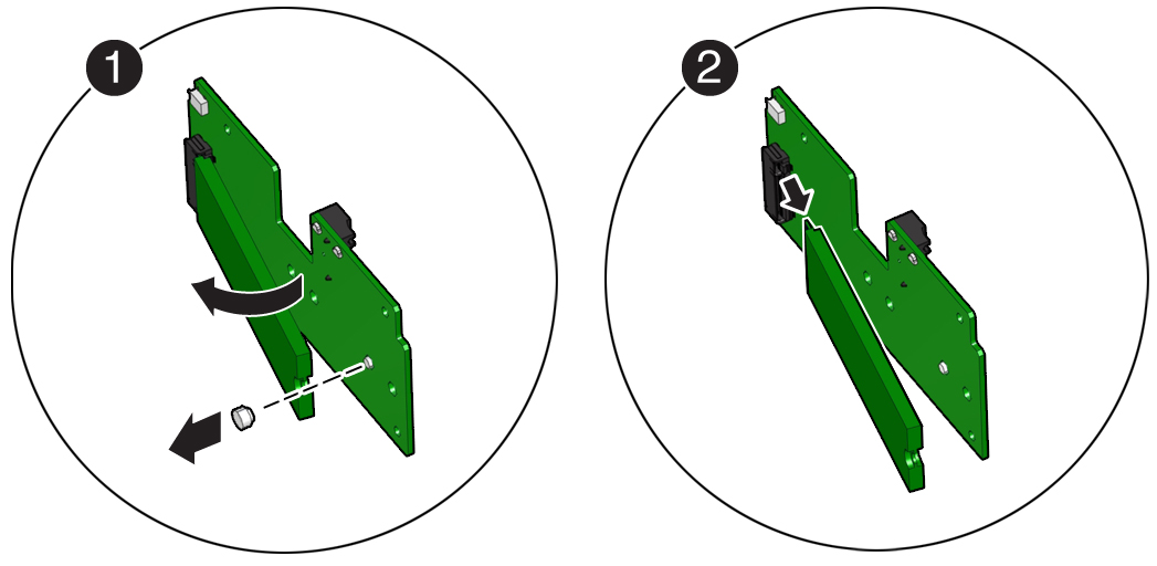 image:Figure showing an M.2 flash SSD being removed from a riser                             board.