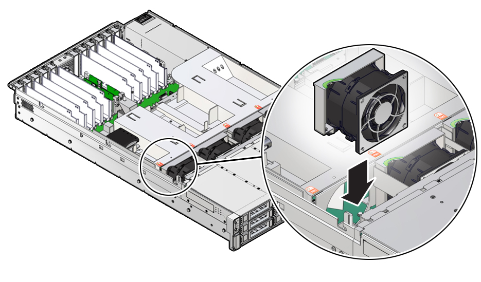 image:Figure showing how to install a fan module.