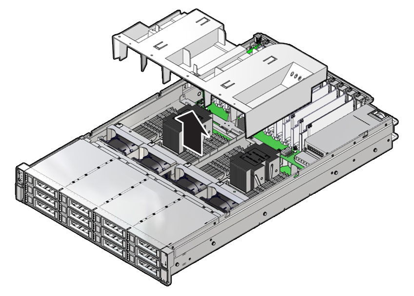 image:Figure showing the air baffle being lifted from the                             server.