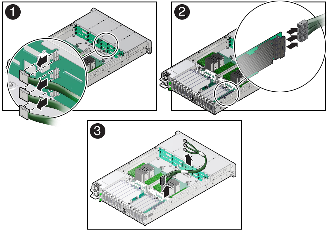 image:Figure showing SAS drive cables being removed from the                             server.
