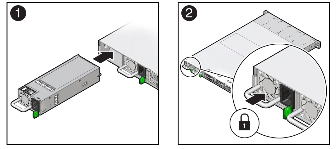 image:Figure showing a power supply being installed into the                             chassis.