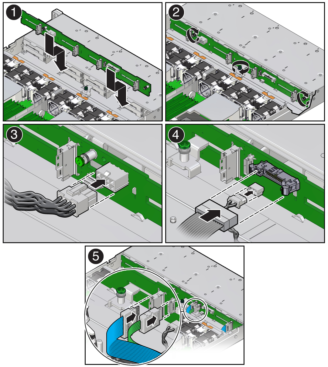 image:Figure showing how to install the disk backplane in to the                             server.