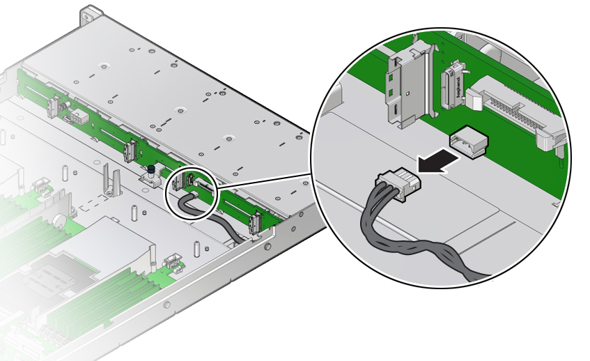 image:Figure showing the temperature sensor cable being disconnected from                             the disk backplane.