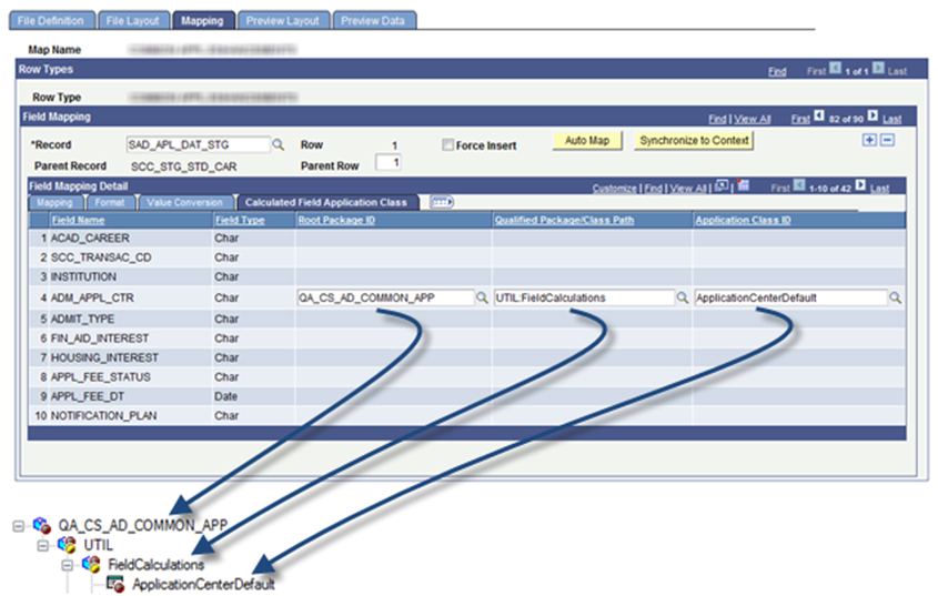 Calculated Field Application Class tab values relating to an application package