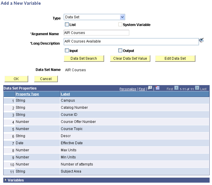 Add a New Variable - Data Set Option