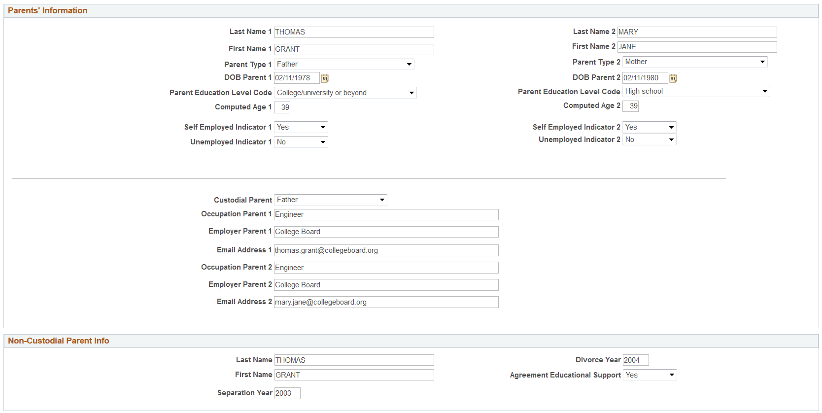 Maintain Institutional Application, Custodial Parent Data tab (page 5 of 6)