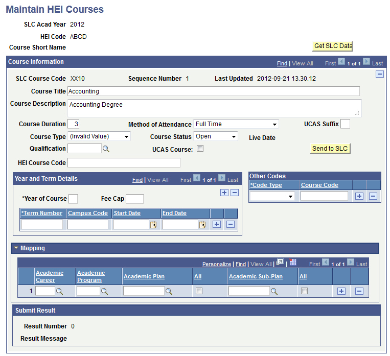 Maintain HEI (higher education institution) Courses page
