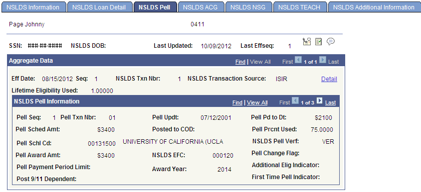 NSLDS (National Student Loan Data System) Pell page