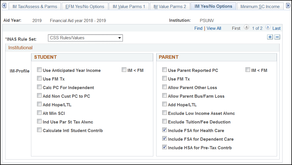 IM (institutional methodology) Yes/No Options page