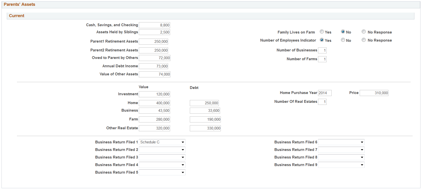 Maintain Institutional Application, Custodial Parent Data tab (page 3 of 6)