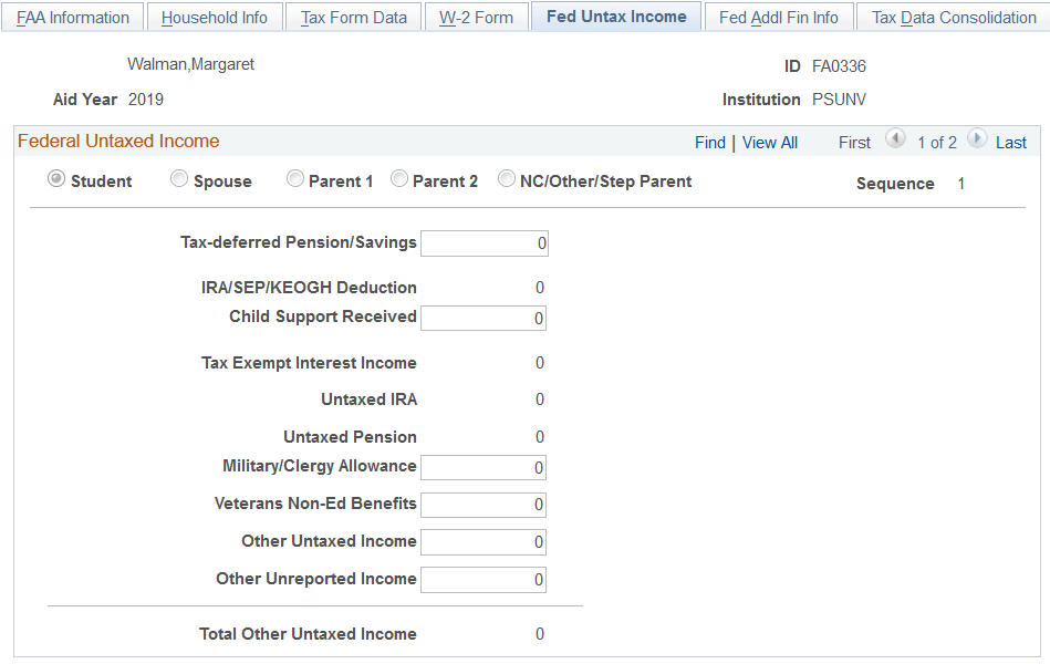 Fed (federal) Untax (untaxed) Income page