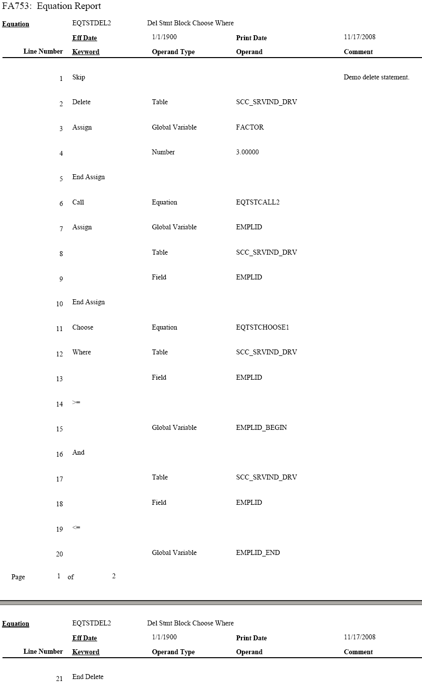 EQTSTDEL2 Report