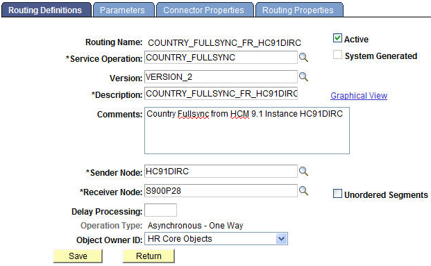 Routing Definitions page