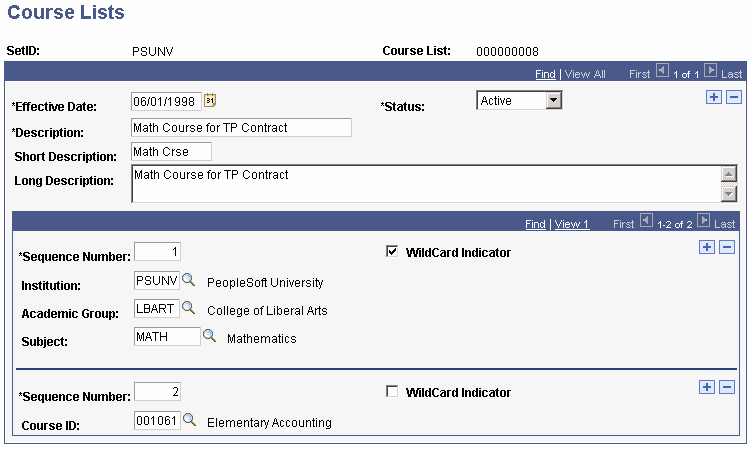 Course Lists page