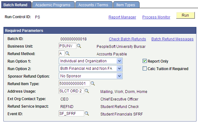 Batch Refund page