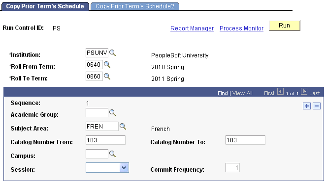 Copy Prior Term's Schedule page