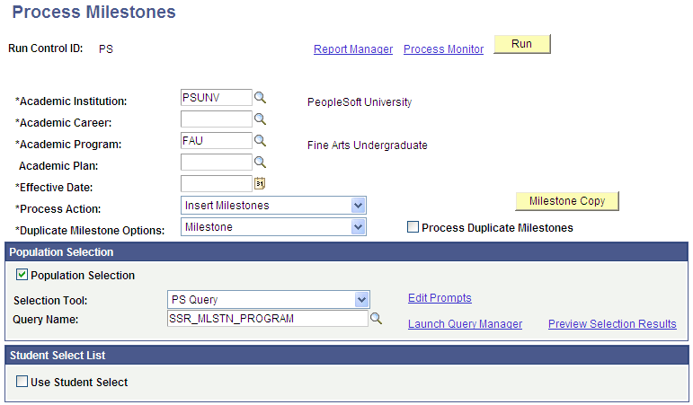 Process Milestones page (1 of 2)