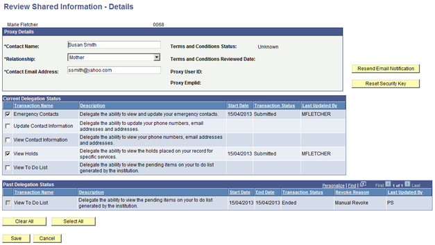 Review Shared Information - Details page