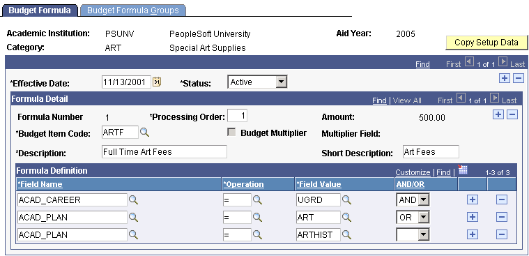 Budget Formula page