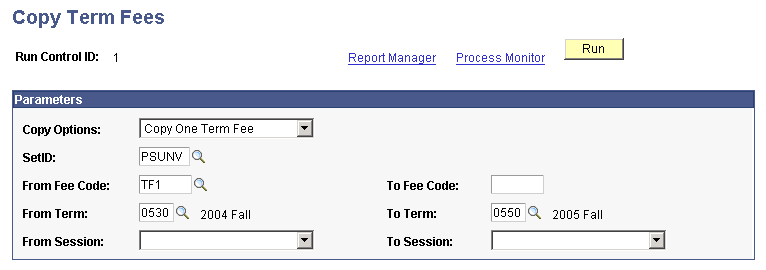 Copy Term Fees page