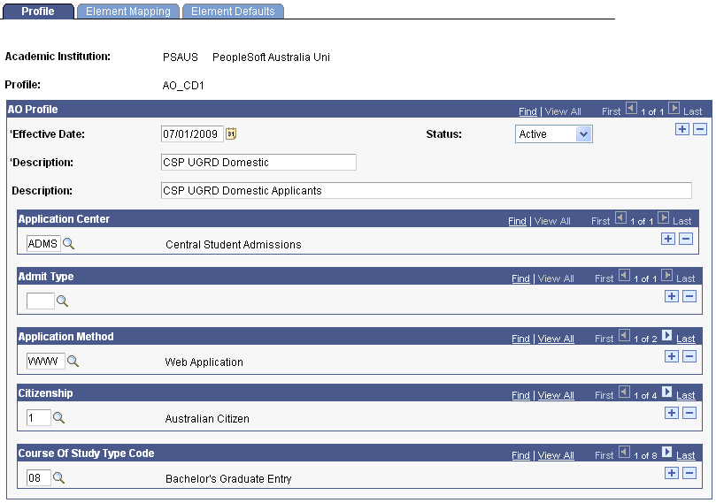 Profile page