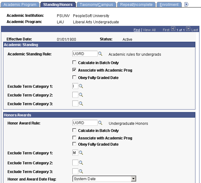 Standing/Honors page