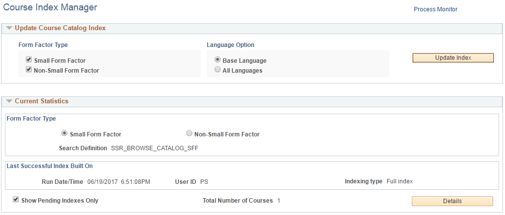 Course Index Manager page