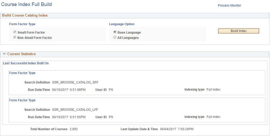Course Index Full Build page
