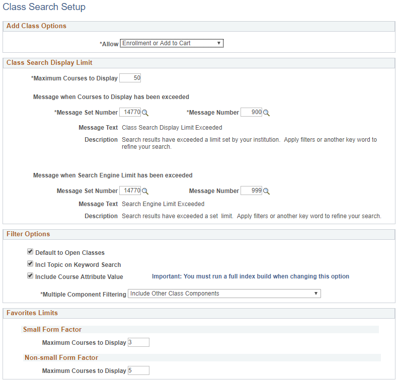 Class Search Setup page 1 of 2