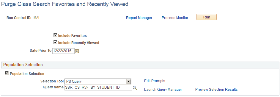 Purge Class Search Favorites and Recently Viewed page