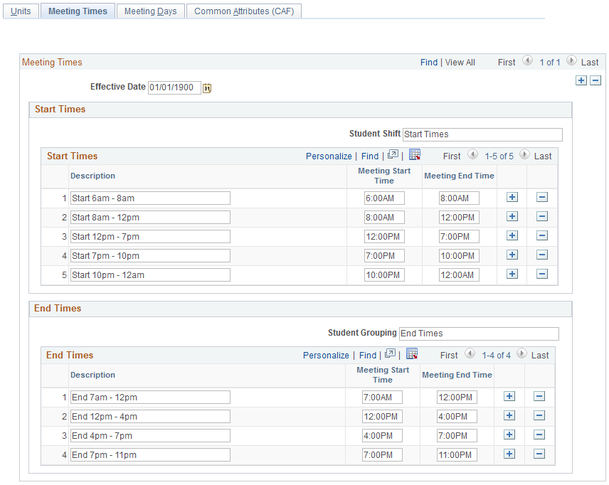 Class Search Filters - Meeting Times page