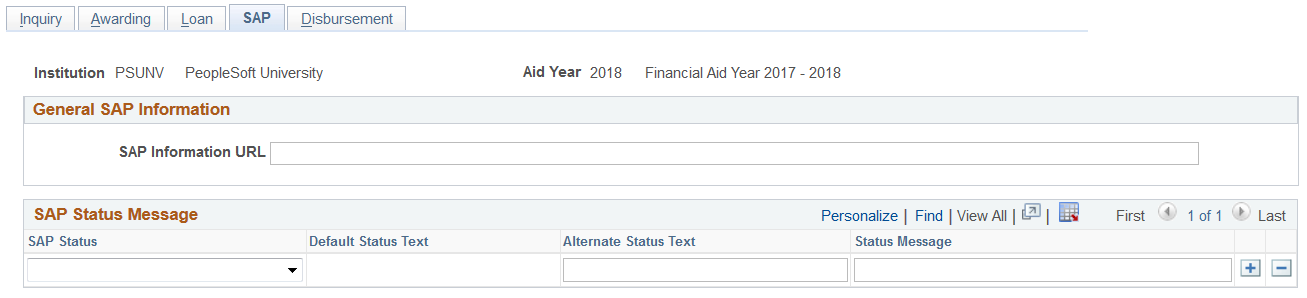 SAP (Satisfactory Academic Progress) page