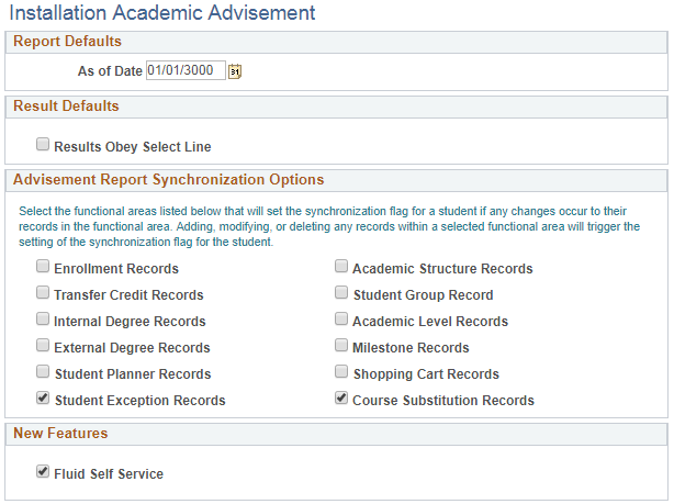 Installation Academic Advisement page