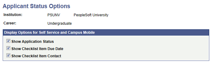Applicant Status Options page
