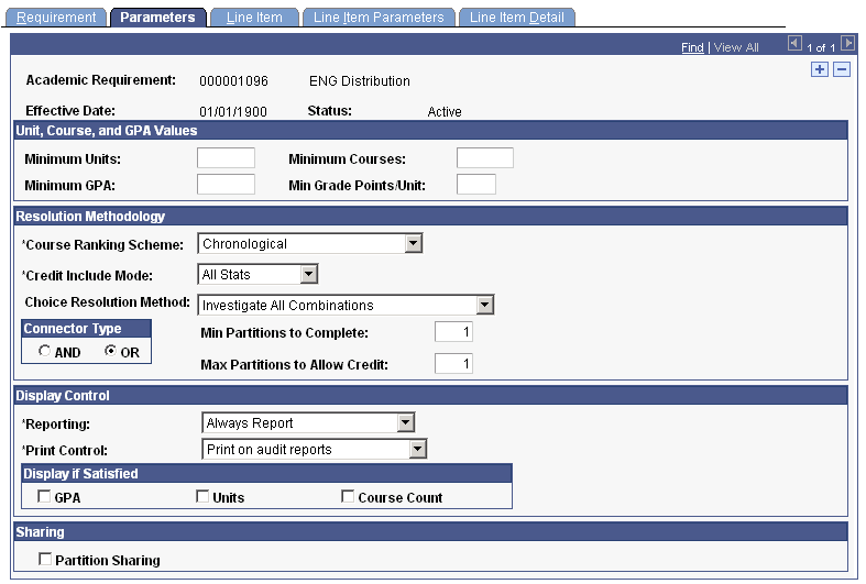 Parameters page