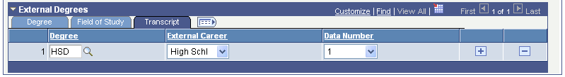 Courses and Degrees page: Transcript tab