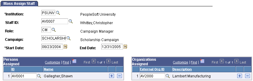 Mass Assign Staff page