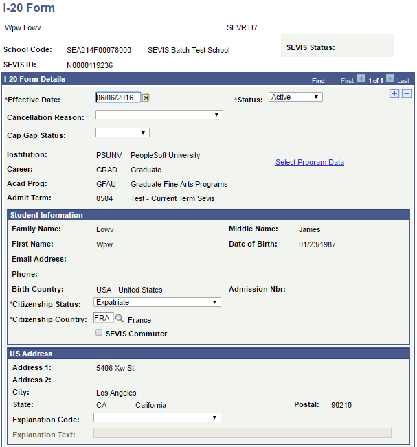 I-20 (Certificate of Eligibility for Non-immigrant Student Status) Form page (1 of 3)